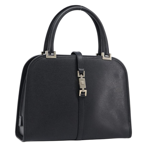 GUCCI Jackie Hand Bag Leather Black Silver 002 1071 Auth mr3297A