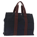 HERMES Fourre ToutGM Hand Bag Canvas Navy Silver Auth mr3303-1