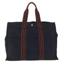 HERMES Fourre ToutGM Hand Bag Canvas Navy Silver Auth mr3303-3