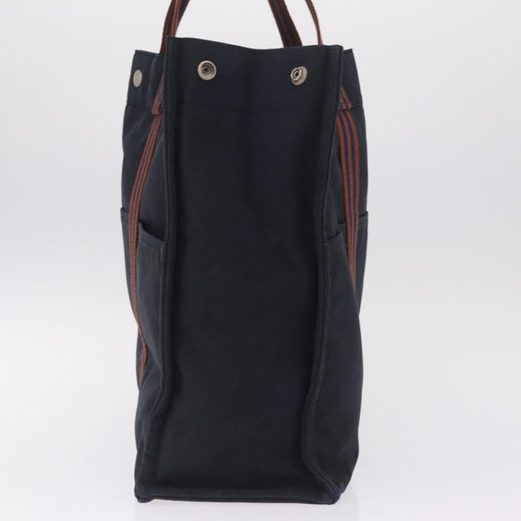 HERMES Fourre ToutGM Hand Bag Canvas Navy Silver Auth mr3303