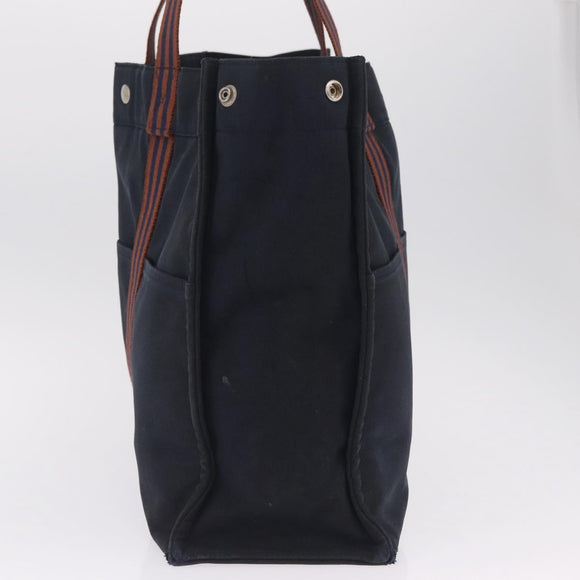 HERMES Fourre ToutGM Hand Bag Canvas Navy Silver Auth mr3303
