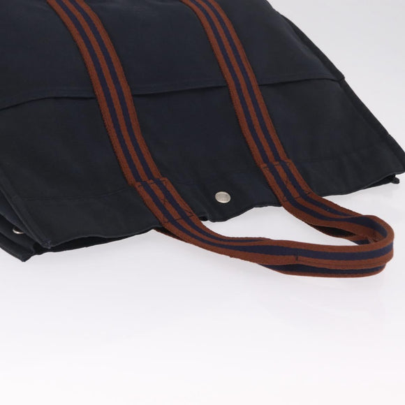 HERMES Fourre ToutGM Hand Bag Canvas Navy Silver Auth mr3303