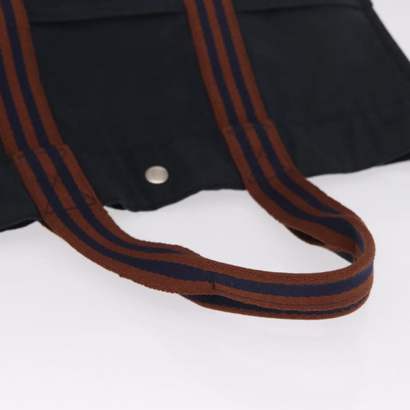 HERMES Fourre ToutGM Hand Bag Canvas Navy Silver Auth mr3303