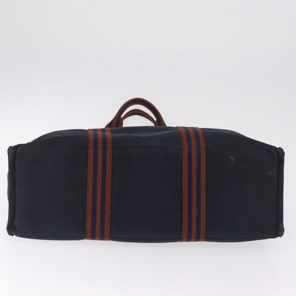 HERMES Fourre ToutGM Hand Bag Canvas Navy Silver Auth mr3303