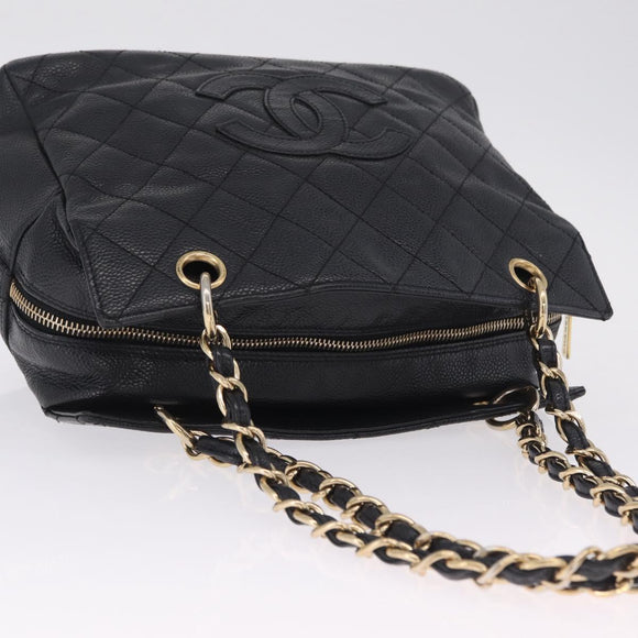CHANEL Petite Timeless Tote Bag Caviar Skin Black Gold CC Auth mr3309V