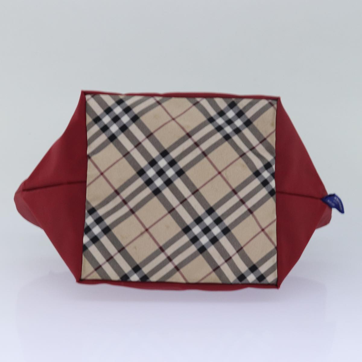 BURBERRY Nova Check Blue Label Hand Bag Nylon Beige Red Auth mr331