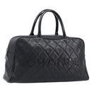 CHANEL Bowling Tote Bag Caviar Skin Black Silver CC Auth mr3311V-1