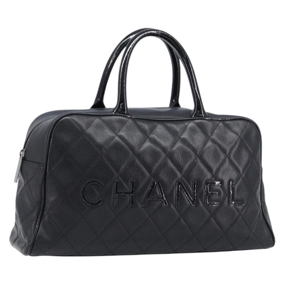 CHANEL Bowling Tote Bag Caviar Skin Black Silver CC Auth mr3311V