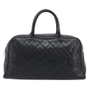 CHANEL Bowling Tote Bag Caviar Skin Black Silver CC Auth mr3311V-2