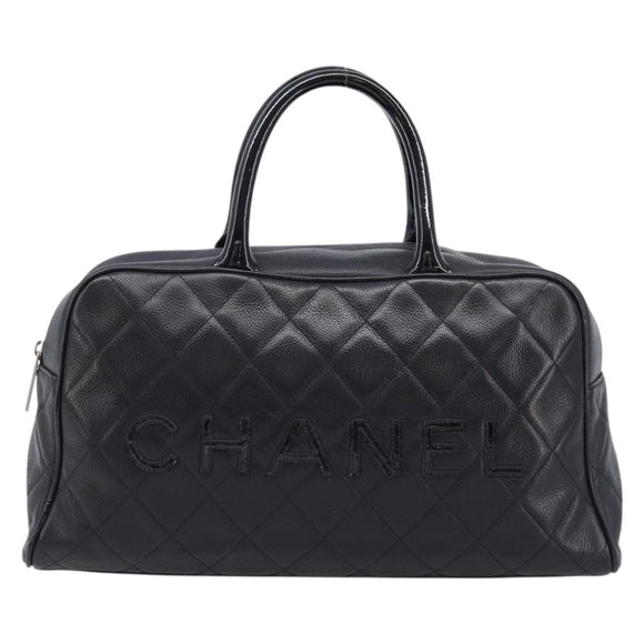 CHANEL Bowling Tote Bag Caviar Skin Black Silver CC Auth mr3311V