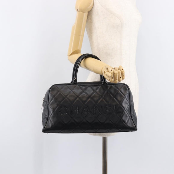 CHANEL Bowling Tote Bag Caviar Skin Black Silver CC Auth mr3311V