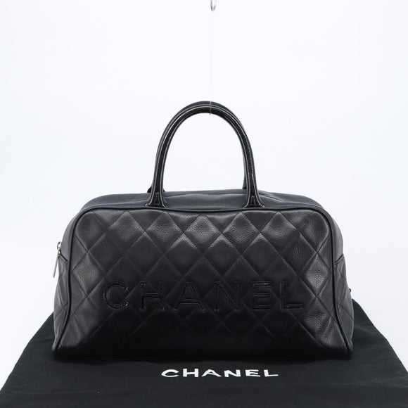 CHANEL Bowling Tote Bag Caviar Skin Black Silver CC Auth mr3311V
