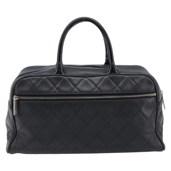 CHANEL Bowling Tote Bag Caviar Skin Black Silver CC Auth mr3311V