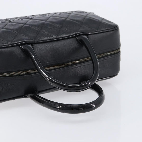 CHANEL Bowling Tote Bag Caviar Skin Black Silver CC Auth mr3311V
