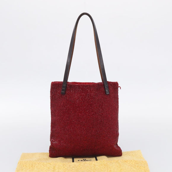 FENDI Tote Bag Beads Red Auth mr3315V