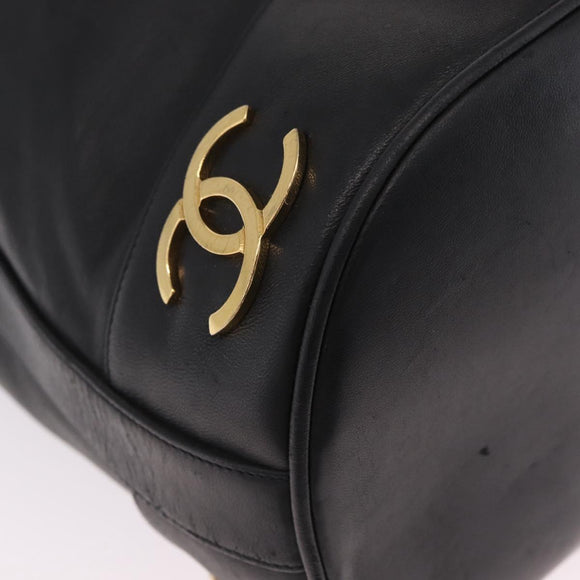 CHANEL Purse Shoulder Bag Lamb Skin Black Gold CC Auth mr3318V