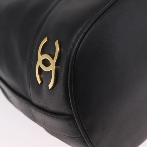 CHANEL Purse Shoulder Bag Lamb Skin Black Gold CC Auth mr3318V