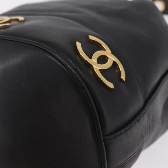 CHANEL Purse Shoulder Bag Lamb Skin Black Gold CC Auth mr3318V
