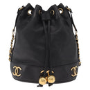 CHANEL Purse Shoulder Bag Lamb Skin Black Gold CC Auth mr3318V-2