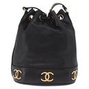 CHANEL Purse Shoulder Bag Lamb Skin Black Gold CC Auth mr3318V-3