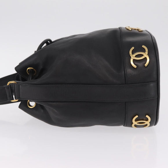 CHANEL Purse Shoulder Bag Lamb Skin Black Gold CC Auth mr3318V