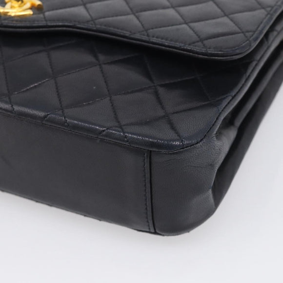 CHANEL Matelasse Chain Shoulder Bag Lamb Skin Black Gold CC Auth mr3319
