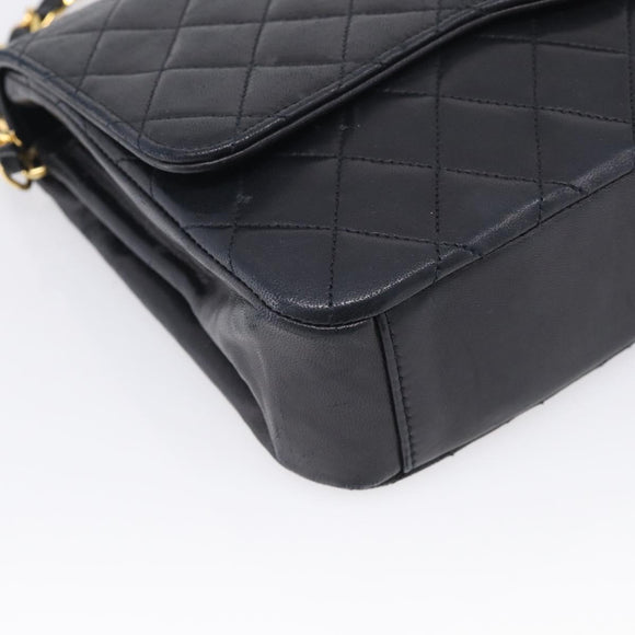 CHANEL Matelasse Chain Shoulder Bag Lamb Skin Black Gold CC Auth mr3319