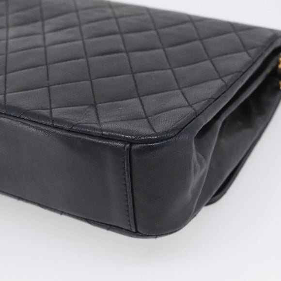 CHANEL Matelasse Chain Shoulder Bag Lamb Skin Black Gold CC Auth mr3319