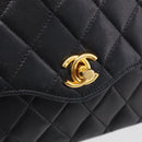 CHANEL Matelasse Chain Shoulder Bag Lamb Skin Black Gold CC Auth mr3319-14