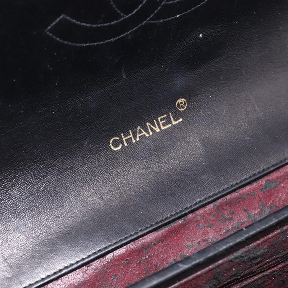 CHANEL Matelasse Chain Shoulder Bag Lamb Skin Black Gold CC Auth mr3319