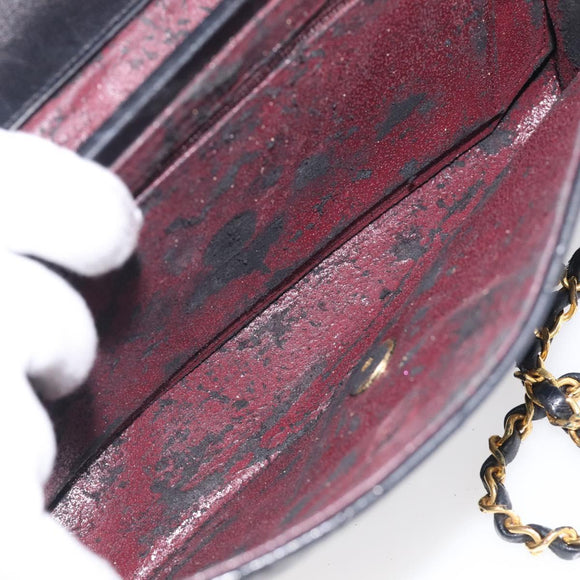CHANEL Matelasse Chain Shoulder Bag Lamb Skin Black Gold CC Auth mr3319