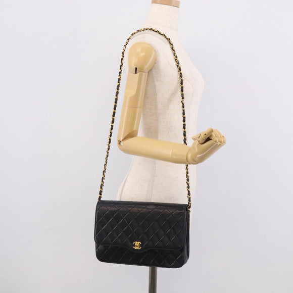 CHANEL Matelasse Chain Shoulder Bag Lamb Skin Black Gold CC Auth mr3319