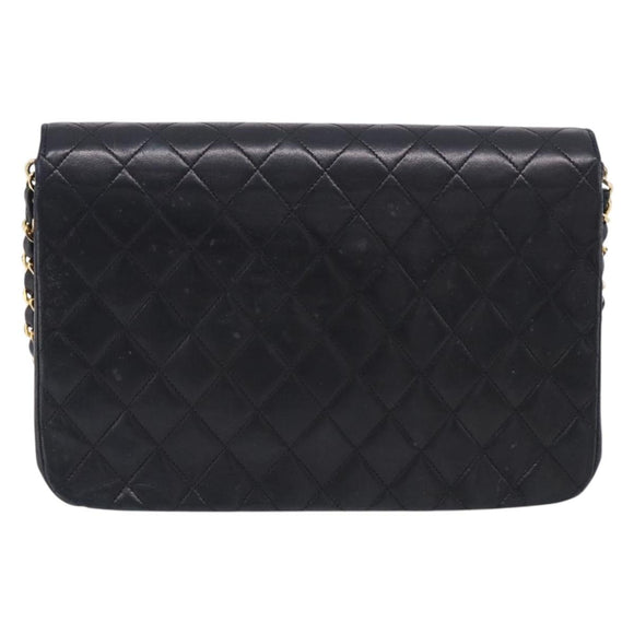 CHANEL Matelasse Chain Shoulder Bag Lamb Skin Black Gold CC Auth mr3319
