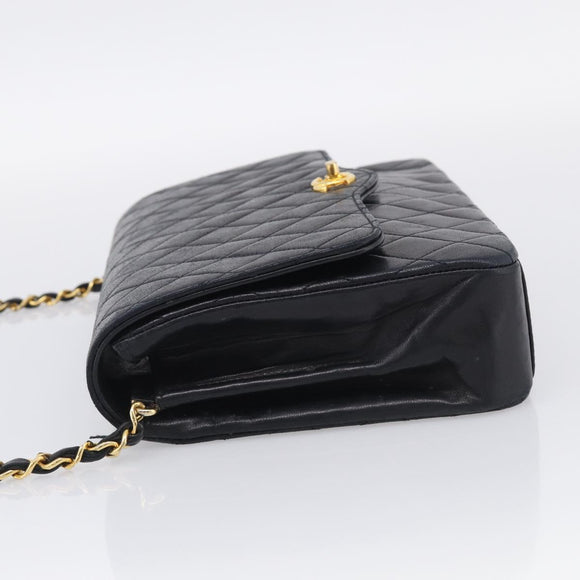 CHANEL Matelasse Chain Shoulder Bag Lamb Skin Black Gold CC Auth mr3319