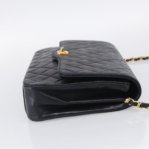 CHANEL Matelasse Chain Shoulder Bag Lamb Skin Black Gold CC Auth mr3319