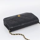 CHANEL Matelasse Chain Shoulder Bag Lamb Skin Black Gold CC Auth mr3319-6