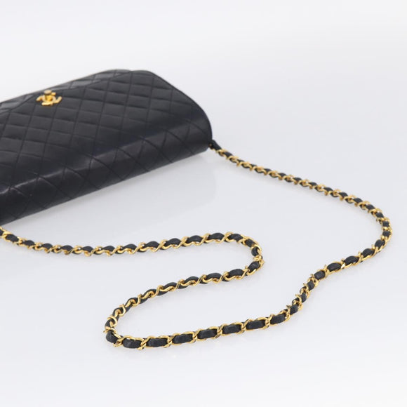 CHANEL Matelasse Chain Shoulder Bag Lamb Skin Black Gold CC Auth mr3319
