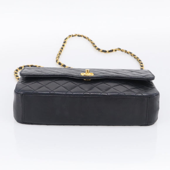 CHANEL Matelasse Chain Shoulder Bag Lamb Skin Black Gold CC Auth mr3319