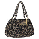 FENDI Hand Bag Satin Brown Gold Auth mr3325A-1