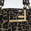 FENDI Hand Bag Satin Brown Gold Auth mr3325A-15