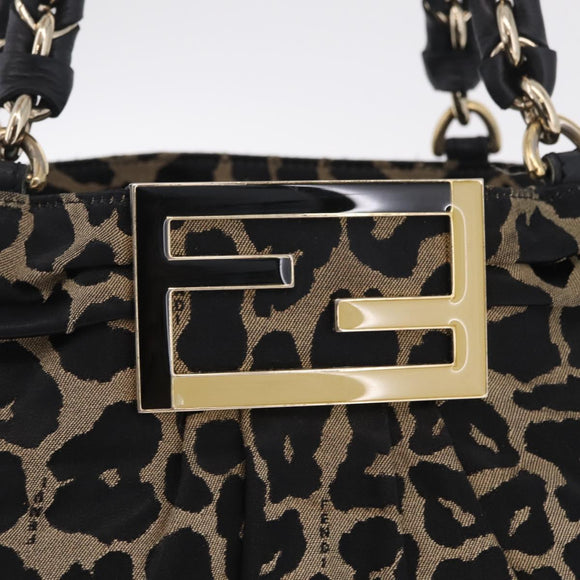 FENDI Hand Bag Satin Brown Gold Auth mr3325A