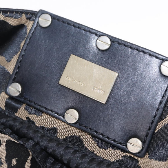 FENDI Hand Bag Satin Brown Gold Auth mr3325A