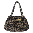 FENDI Hand Bag Satin Brown Gold Auth mr3325A-2