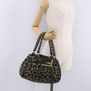 FENDI Hand Bag Satin Brown Gold Auth mr3325A-26