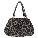 FENDI Hand Bag Satin Brown Gold Auth mr3325A-3