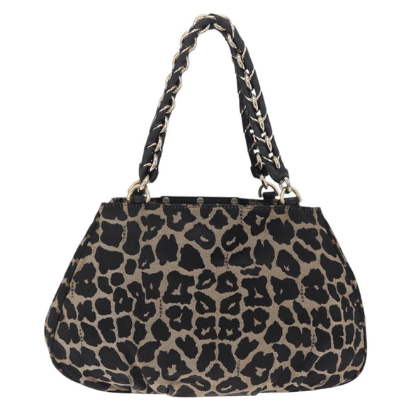 FENDI Hand Bag Satin Brown Gold Auth mr3325A