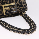 FENDI Hand Bag Satin Brown Gold Auth mr3325A-8