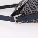 FENDI Zucchino Canvas Mamma Baguette Shoulder Bag Navy Silver Auth mr3326V-10