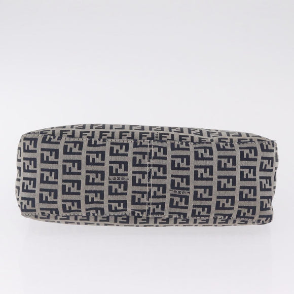 FENDI Zucchino Canvas Mamma Baguette Shoulder Bag Navy Silver Auth mr3326V