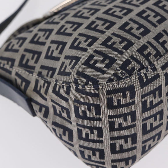FENDI Zucchino Canvas Mamma Baguette Shoulder Bag Navy Silver Auth mr3326V